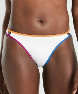Athleta Kapalua Bottom Womens Medium White Multicolor Xtralife Low Waist Swim