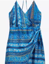 NWT! ZARA SCARF PRINT MINI DRESS STRAPPY SUMMER BLUE PAISLEY FLORAL SIZE M