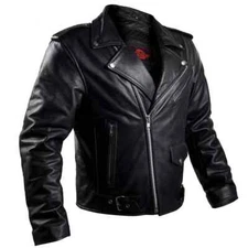 Alpha Cycle Gear BLK Leather Motorcycle Jacket with Armor for Men- M - NEW