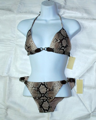 Michael Kors Women's Two-Piece Swimsuit Bikini Swimwear Brown Animal Print Sz 8