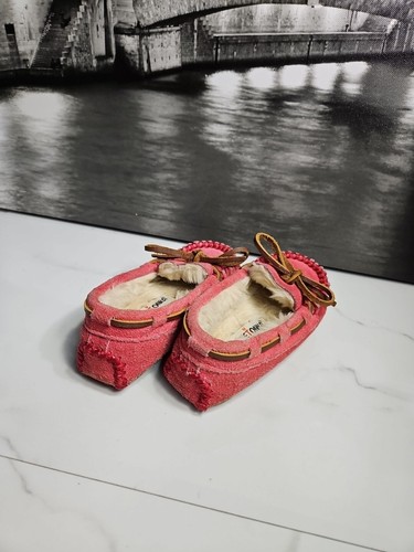 Minnetonka Toddler Pink Suede Leather/Fur Slip-On Loafer Toddler Sz 7 - Picture 5 of 8