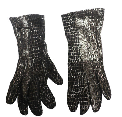Chi By Carlos Falchi Leather Gloves Black & Metallic Gold Womens's Size XL NEW