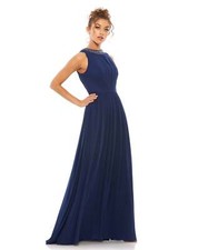 Mac Duggal 55147 Embellished High Neck Pleated Gown Sz 10 Midnight