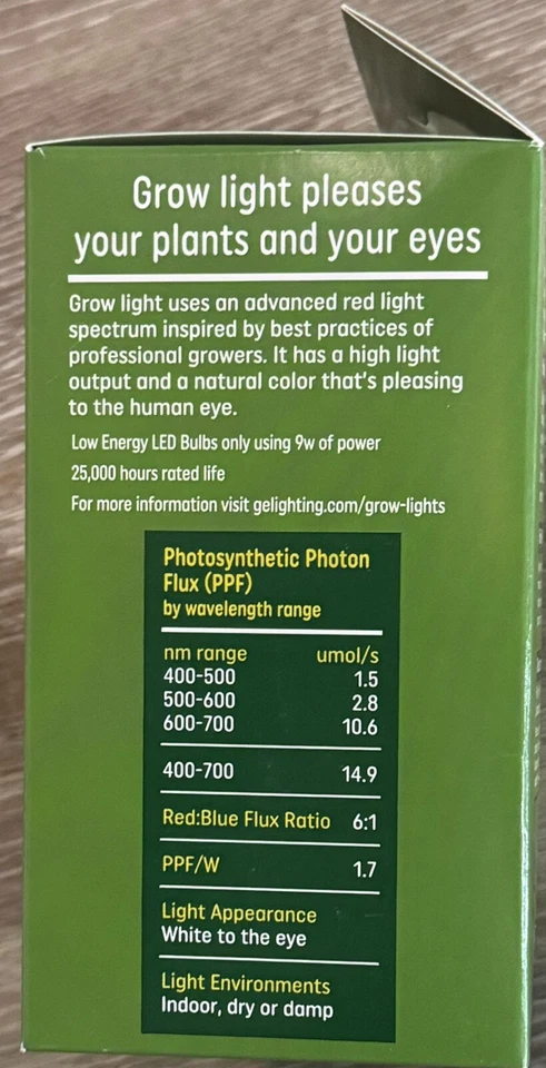 Brand New GE Grow Light -LED 9W -Balanced Light Spectrum PPF 16 Bulb - A19 - Image 2 of 4