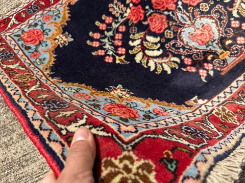 2x3 VINTAGE ORIENTAL RUG HAND-KNOTTED SMALL handmade blue ANTIQUE fine real pink - Picture 5 of 12
