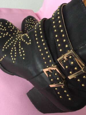 BUFFALO Stiefeletten Boots 39 schwarz Schnallen goldene Nieten