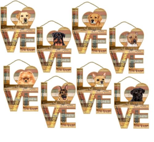 LOVE plaque murale en bois avec photo de chiot et attributs adorables de chiot NEUF USA - Photo 1 sur 17