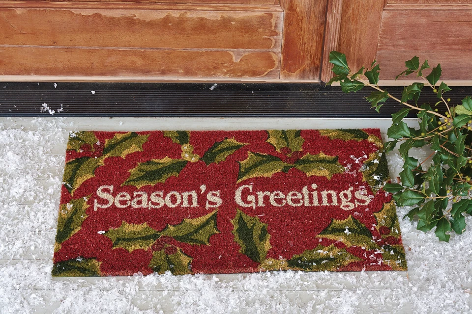 Коврик для двери Season's Greetings Holly уличный натуральный койр виниловый сзади рождественский - Изображение 2 из 2