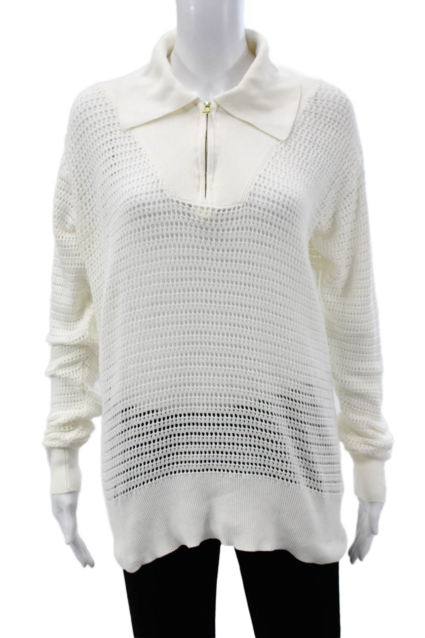Varley Unisex Pullover Sweater White Cotton Collared Zip Long Sleeve Size XS