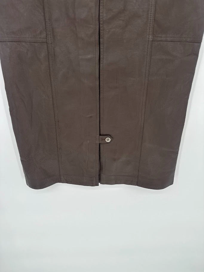 Maxi Falda De Colección Y2K Cuero Real Talla 14 Marrón Botón Frontal Años 90 Rara Minimalista Foto 4 de 4