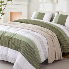 Olive Green Striped Comforter Set 3 Pieces Full Size Bedding with Colorblock ...