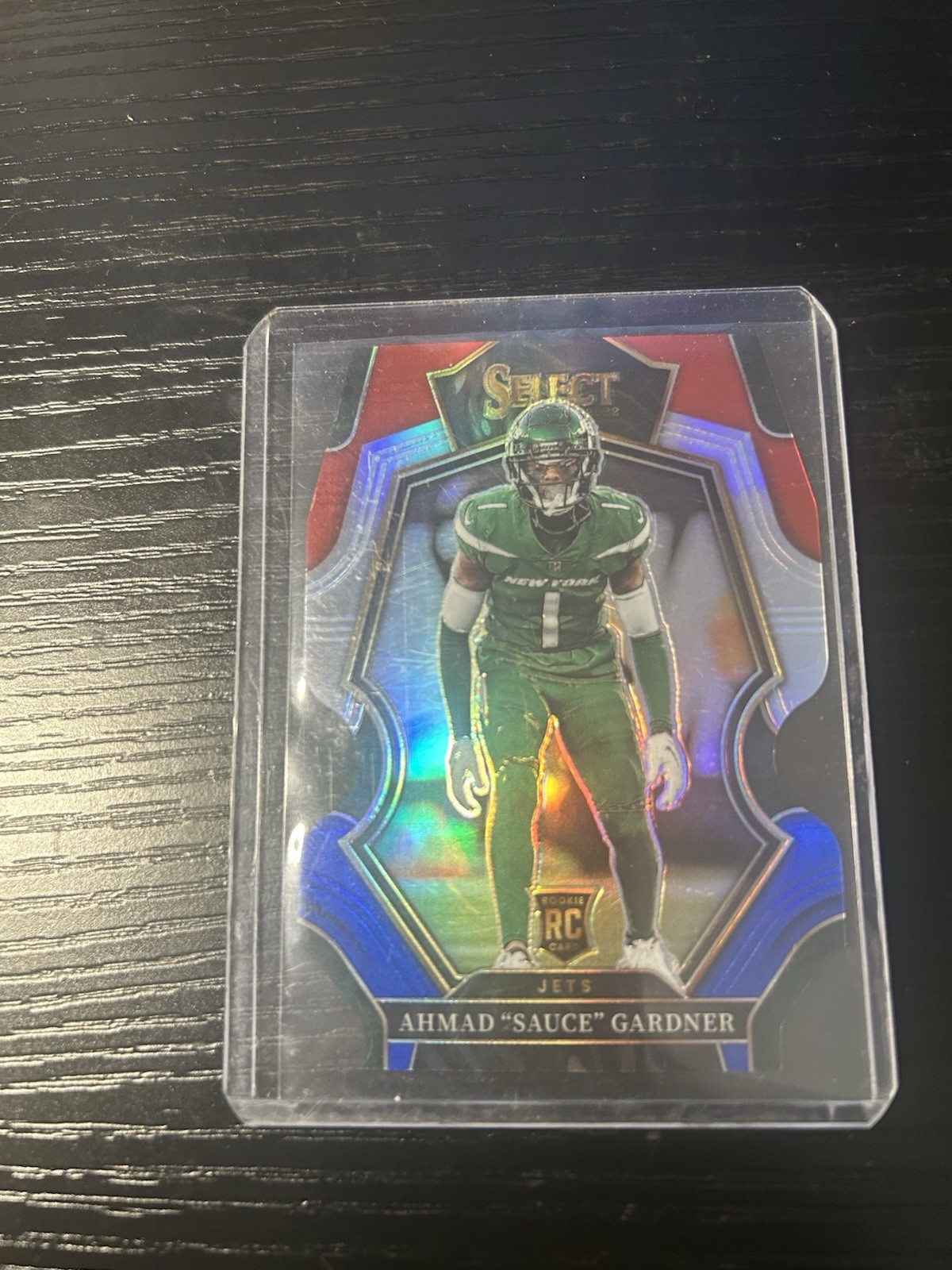 2022 Select Football Sauce Gardner Red & Blue PREMIER Die Cut Jets RC