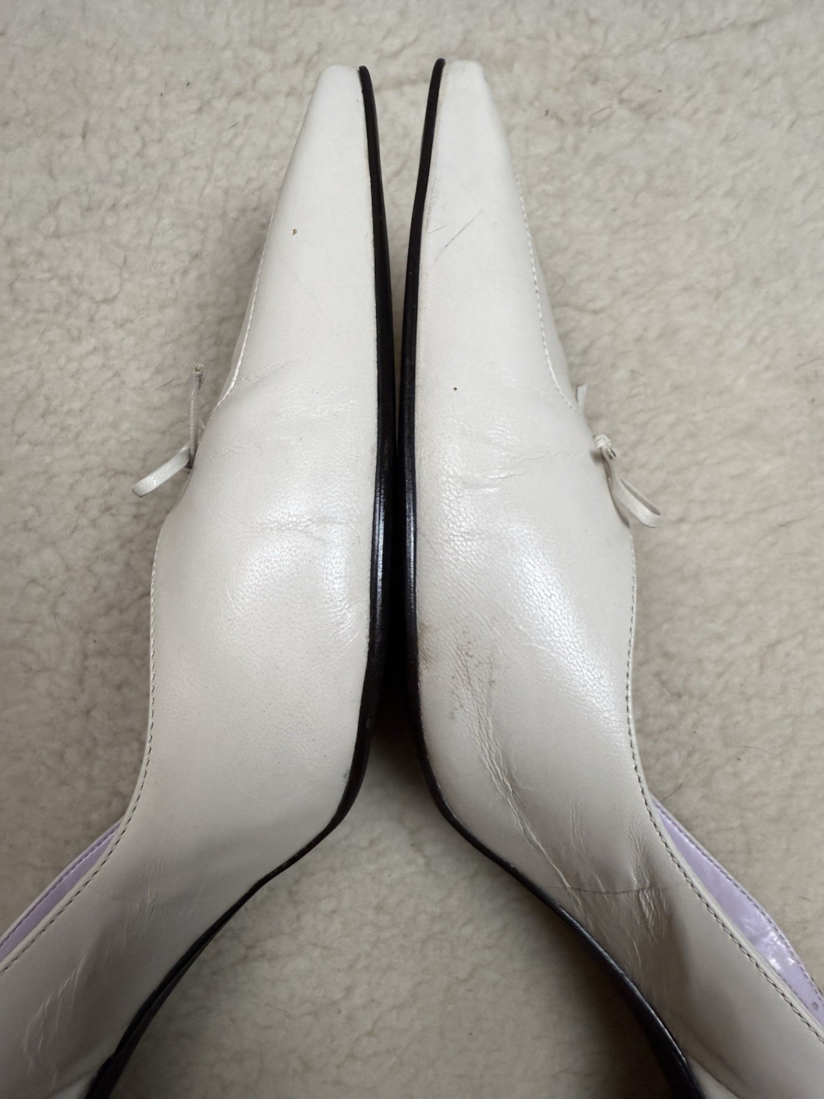 Gianni Bini Ivory Slingback Pointed Toe Kitten Heel Bow Detail Leather Pumps 9M