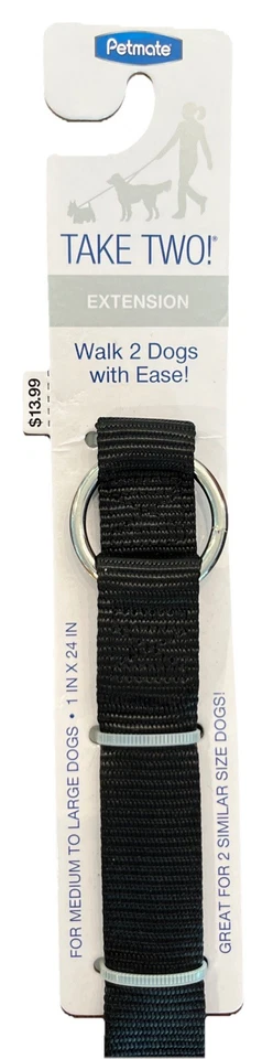 NUEVO Petmate Take Two! Acoplador extensor de correa ajustable 1”X 24” negro Foto 4 de 4