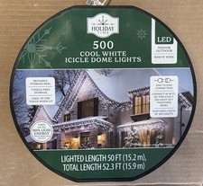 NEW Holiday Time 500-Count COOL WHITE LED Icicle DOME Lights with White Wire