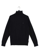 Tommy Hilfiger Men's Jumper L Black Cotton with Silk Roll Neck Pullover