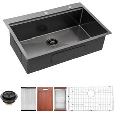 Gunmetal Black Kitchen Sink 33 Inch Single Bowl Drop in Stainless Steel