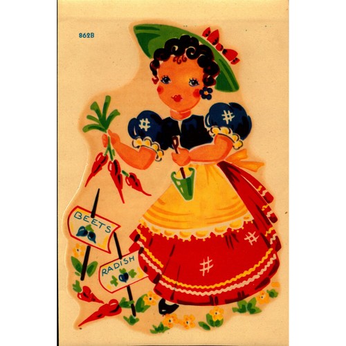 Vintage Meyer Cord Decals Girl Holding Beets Radishes Wall Furniture Art 862B