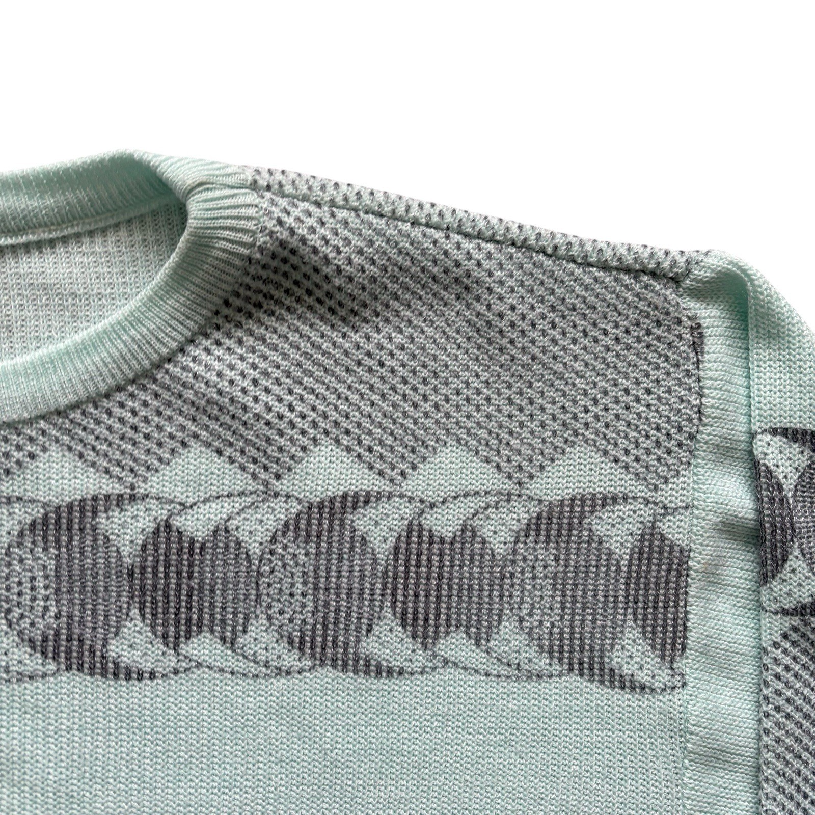 Womens Vintage 70s Jumper Pale Aqua Blue Patterned Retro Indie Boho 14 image 3