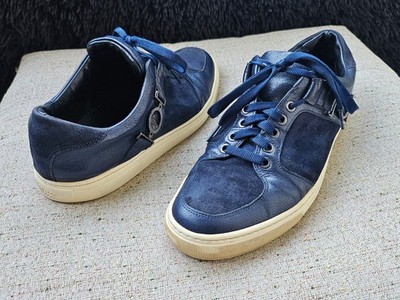 Versace Collection Men Shoes Blue Suede Leather Lace Up Medusa Sneaker Size 43