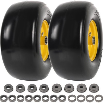 (2-Pack) 13x6.50-6 Flat Free Tire & Wheel for Zero Turn Mower 3/4'' 5/8'' 1/2'' Hub