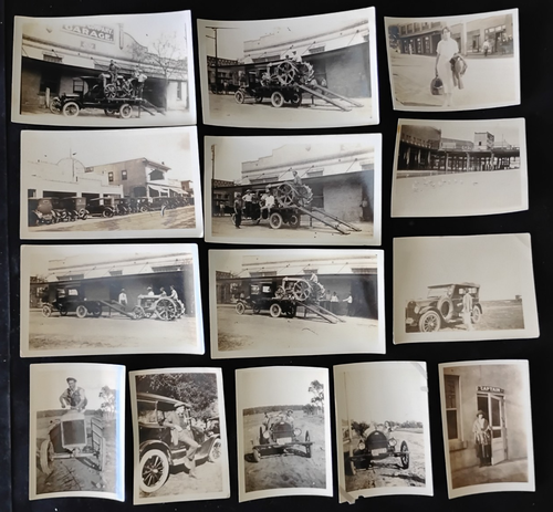 Konvolut (14) Oldtimer Auto & Traktor Fotos 20er Jahre Auto Schnappschüsse L.A. Garage