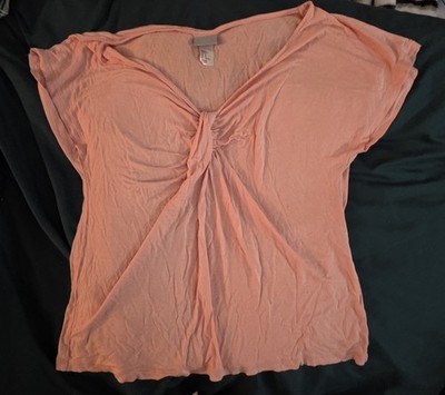 H&M Peach Twist Front V-Neck Short Sleeve Blouse M Women