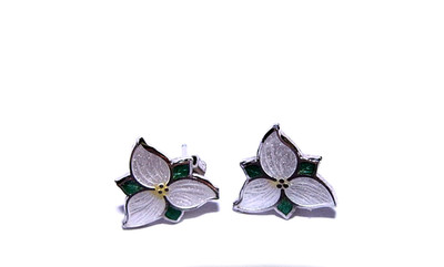 Trillium Flower Earrings Vtg Enameled Sterling Silver Stud DM.Co. Signed