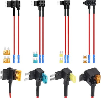 8 Pack 4 Types 12V Add-a-Circuit Fuse Tap Adapter, Standard Mini Micro2 and Low
