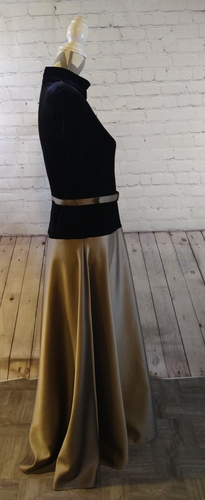 VTG 90's SUSAN ROSELLI for VIJACK black velvet & gold satin belted gown - SZ 12 - Picture 16 of 19