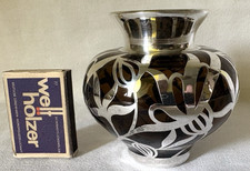 Kleine Vase; br&auml;unliches Glas; Silver Overlay; nicht gemarkt; Art Deco; Moser ??