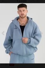 Comfirt Blue Zip-Up Hoodie with Embroidered Logo Size L