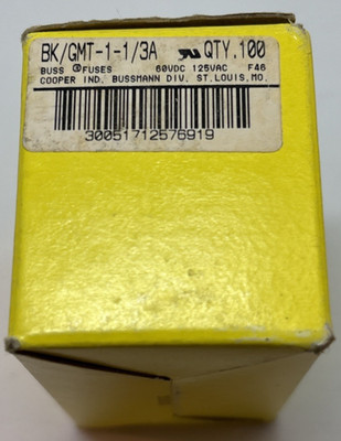 100x Bussmann BK/GMT-1-1/3A 1-1/3 Amp Telecom Fast Acting Fuses 125VAC NOS