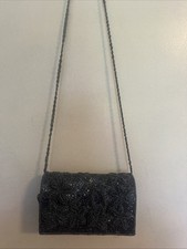 Vintage Black Beaded Evening Bag Purse Clutch Hand Unbranded