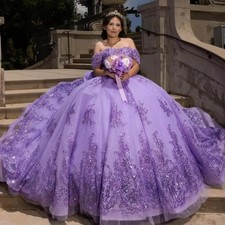 Lavender Quinceanera Dresses Luxury Lace Appliques Beaded Ball Gowns Sweet 15 16