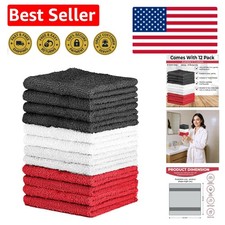 Quick-Dry Cotton Washcloth Set 12 Soft Towels for Bathroom Gym, 12x12 Inches