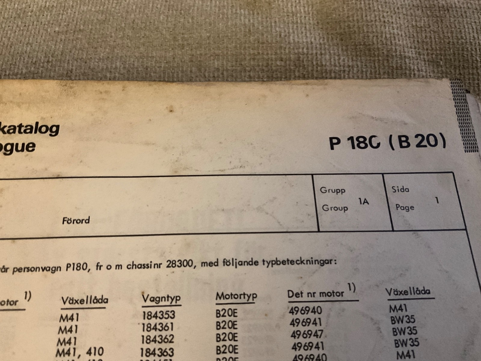 Volvo P1800 Parts Catalog 1972 P180 (B20) Spare Parts List