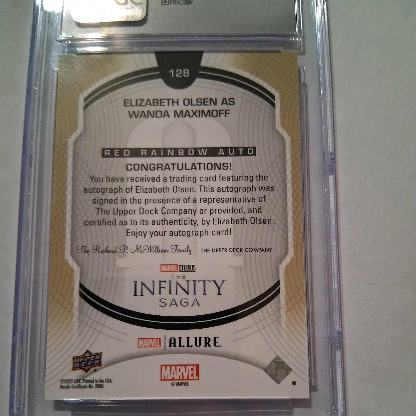 2022 Upper Deck Marvel Allure Rainbow Auto #128 Elizabeth Olsen CGC 10 Auto 9 view 5