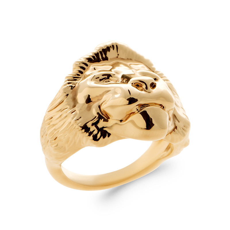 Chevalière lion homme en plaqué or 18 carats bague de prestige