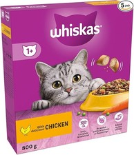 Whiskas 1+ Adult Complete Dry Cat Food Chicken Bulk Pack Cat Biscuits 5 x 800g 5.73 per kilo