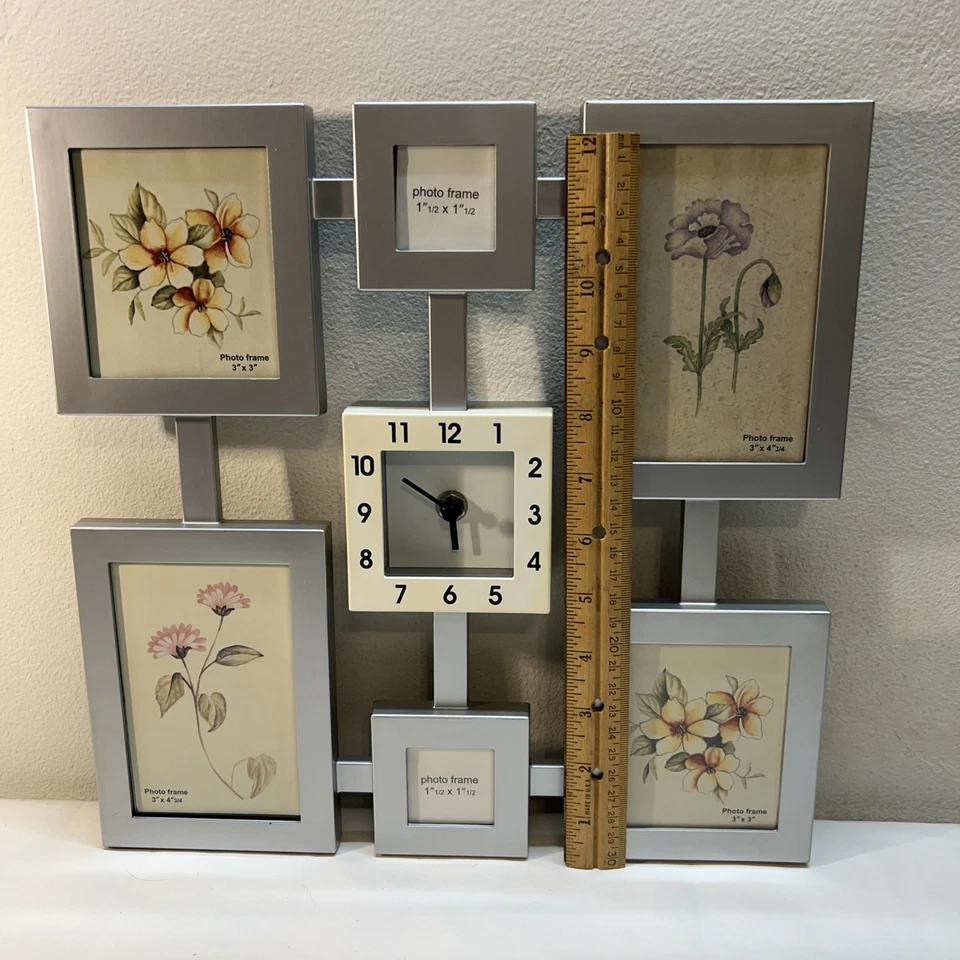 Picture/Photo Frame Wall Clock w/6 Spots for Pictures - Image 3 of 4