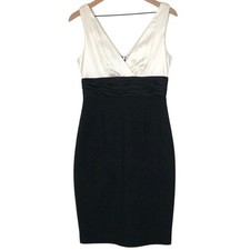 KAY UNGER New York Silk Blend Sleeveless Midi Sheath Dress Sz 6 Ivory Black