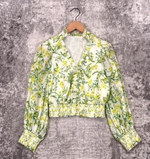 Alice + Olivia Callico Blouse Medium Womens Cotton Silk Smocked Crop Floral