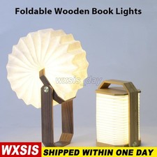 Folding Book Lamp, Wooden Book Light Portable USB Rechargeable Lights Xmas Gifts