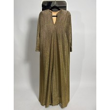 1970s Halston Metallic Gold Lurex Caftan Dress