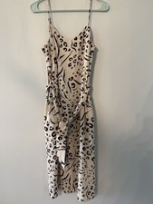 Nine West Beige/Brown Leopard Animal Print V-Neck Spaghetti Strap Midi M