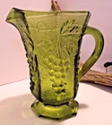 Anchor Hocking Olive Avocado Green Glass Grape & Vine Juice Pitcher 6.25" Vtg