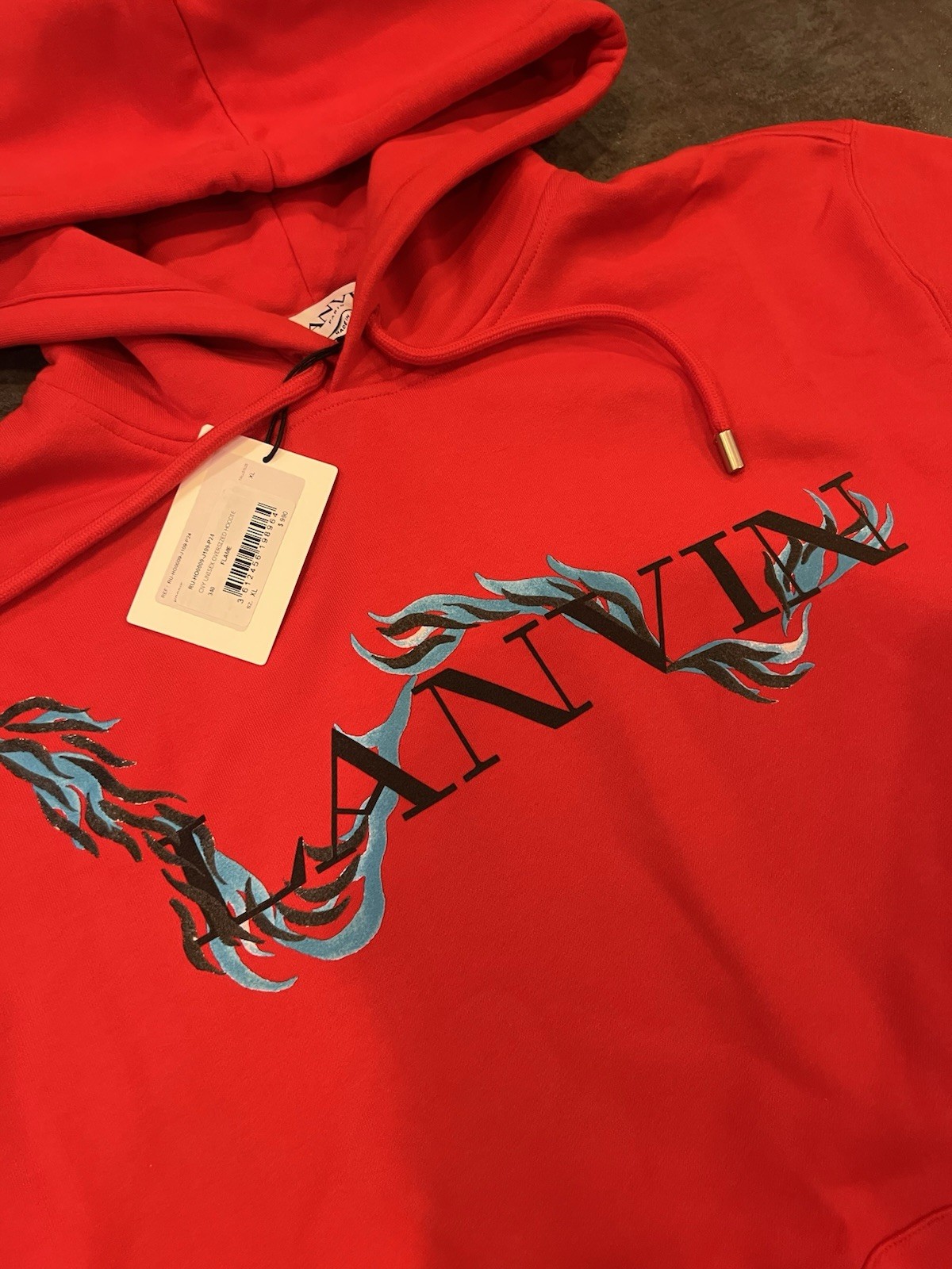 Rare Lanvin Red Hoodie Dragon Print Cotton Hoodie $990 XL Made In Italy