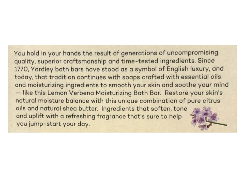 Yardley London Moisturizing Soap Lemon Verbena 2 x 4oz Bars - Pack of 3 - Image 4 of 4