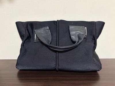 Kawa-Kawa Black Canvas Leather Tote Bag with Red Interior, Used, Stylish